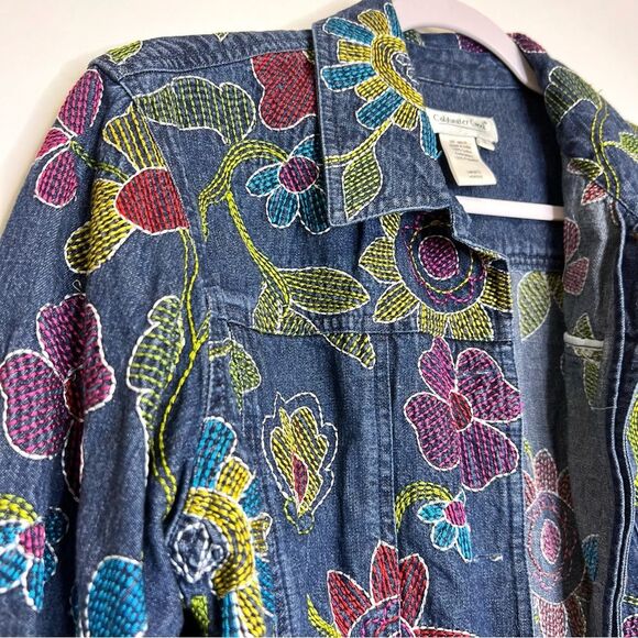 Coldwater Creek Floral Embroidered  Denim Jean Jacket Boho Size Medium - Picture 4 of 13